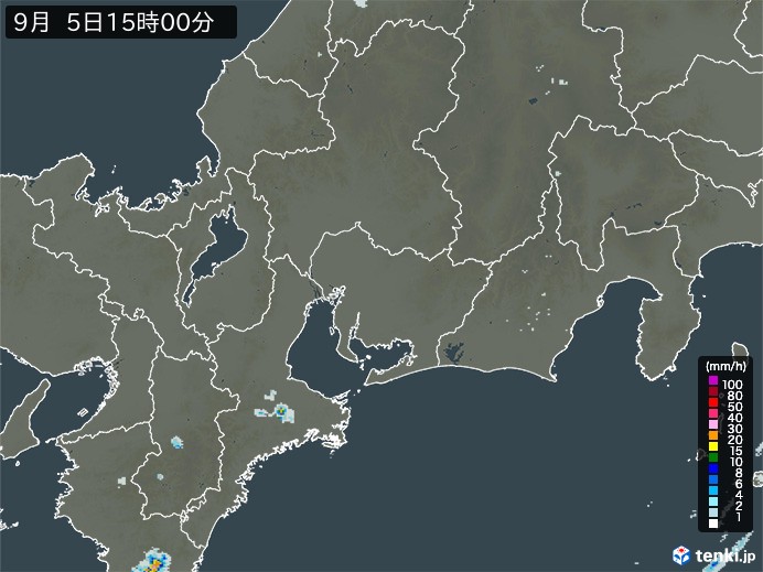 東海地方の雨雲レーダー(2024年09月05日)
