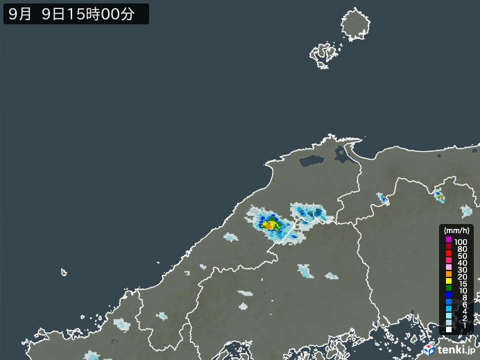 島根県の雨雲レーダー(2024年09月09日)