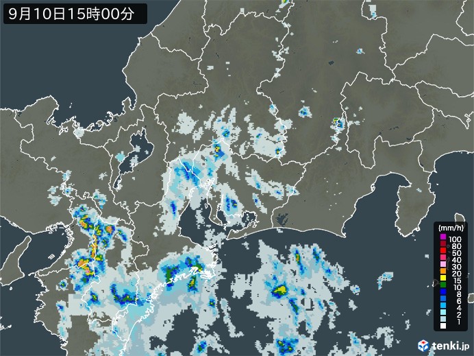 東海地方の雨雲レーダー(2024年09月10日)