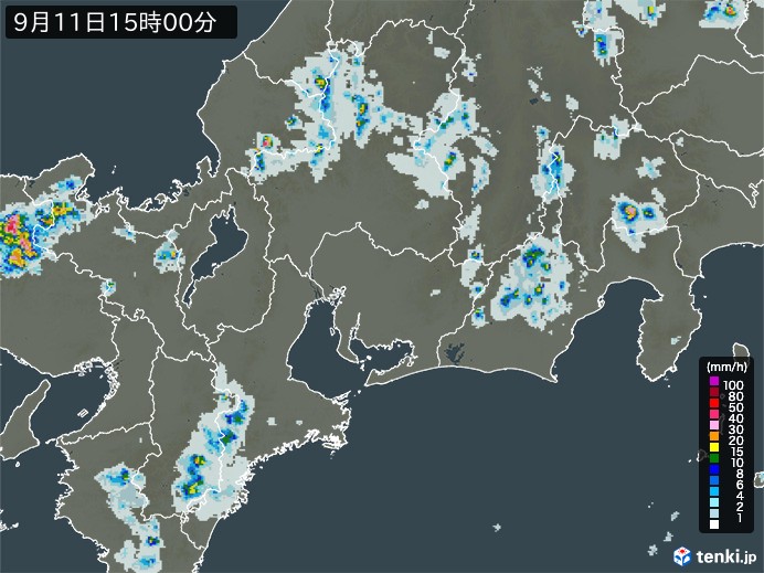 東海地方の雨雲レーダー(2024年09月11日)