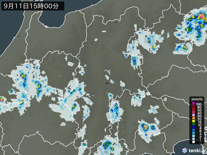 長野県の雨雲レーダー(2024年09月11日)