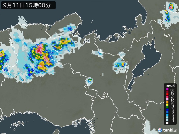 京都府の雨雲レーダー(2024年09月11日)