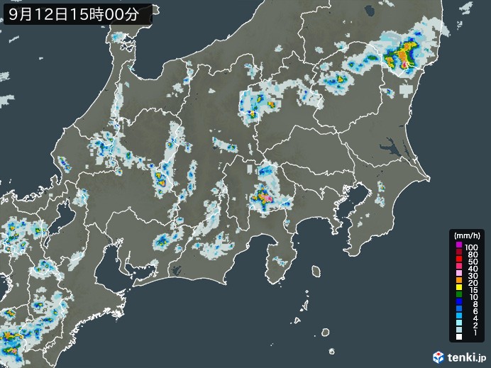 関東・甲信地方の雨雲レーダー(2024年09月12日)