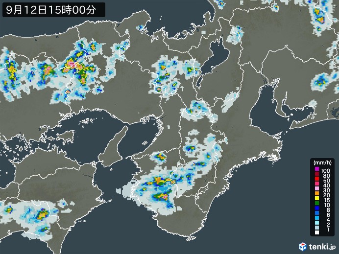 近畿地方の雨雲レーダー(2024年09月12日)
