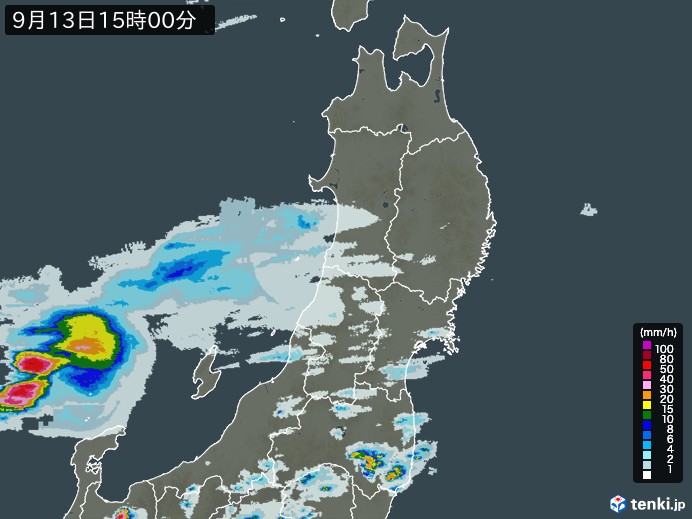 東北地方の雨雲レーダー(2024年09月13日)