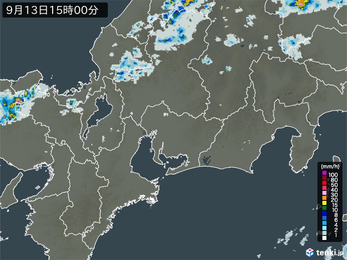 東海地方の雨雲レーダー(2024年09月13日)