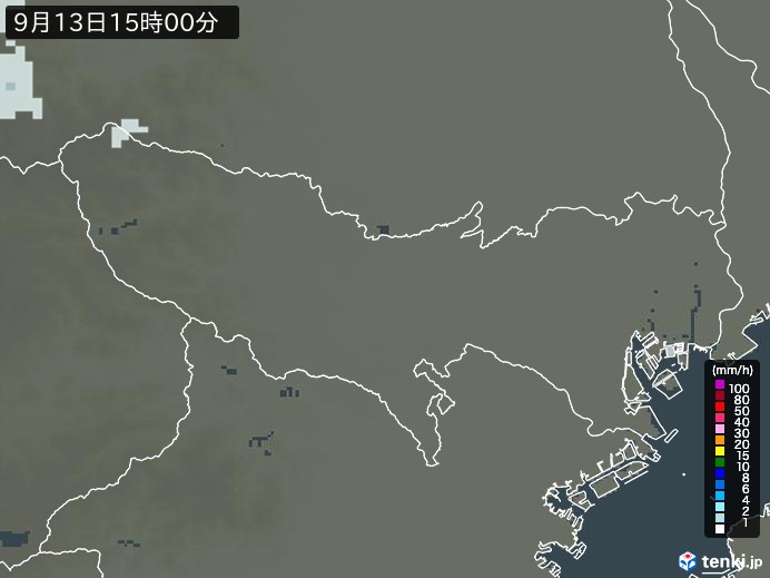 東京都の雨雲レーダー(2024年09月13日)