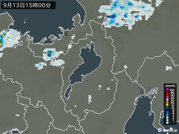 滋賀県の雨雲レーダー(2024年09月13日)