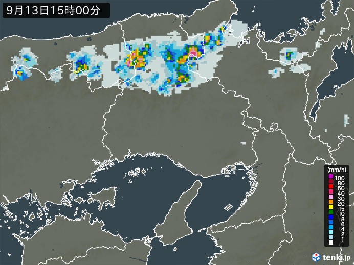 兵庫県の雨雲レーダー(2024年09月13日)