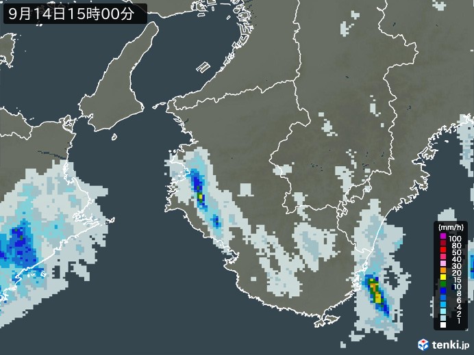 和歌山県の雨雲レーダー(2024年09月14日)