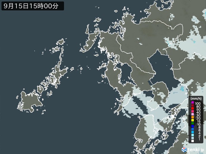 長崎県の雨雲レーダー(2024年09月15日)