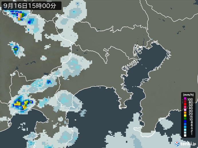 神奈川県の雨雲レーダー(2024年09月16日)