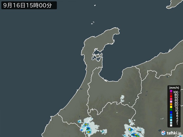 石川県の雨雲レーダー(2024年09月16日)