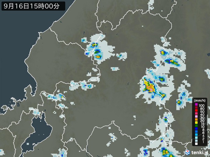 岐阜県の雨雲レーダー(2024年09月16日)