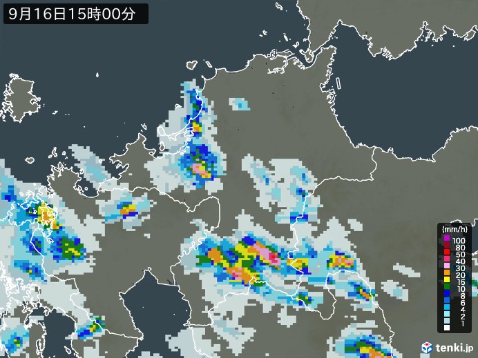 福岡県の雨雲レーダー(2024年09月16日)