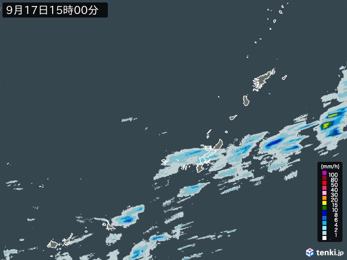 沖縄地方の雨雲レーダー(2024年09月17日)