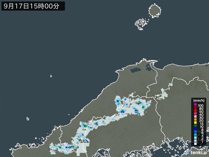 島根県の雨雲レーダー(2024年09月17日)