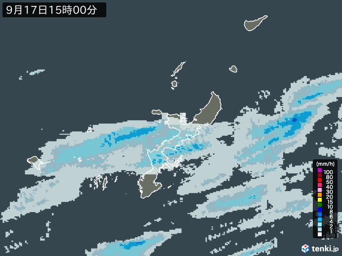 沖縄県の雨雲レーダー(2024年09月17日)