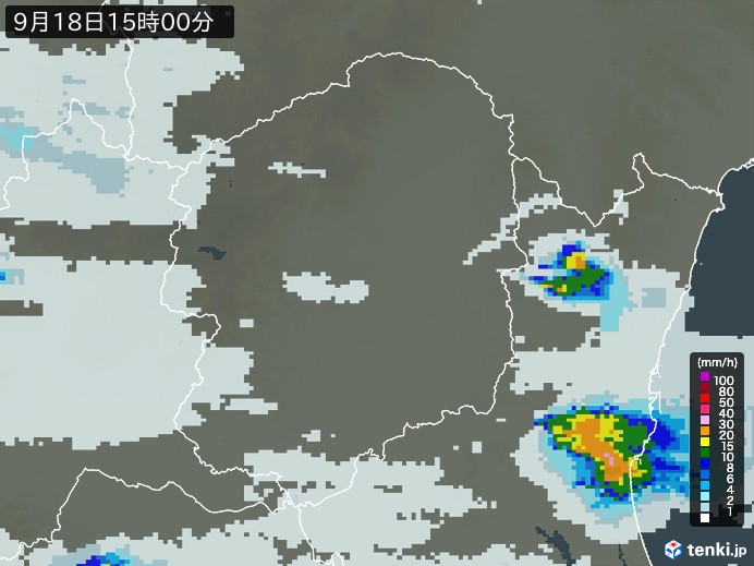 栃木県の雨雲レーダー(2024年09月18日)