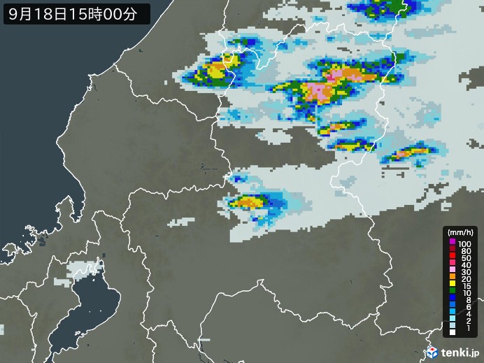 岐阜県の雨雲レーダー(2024年09月18日)