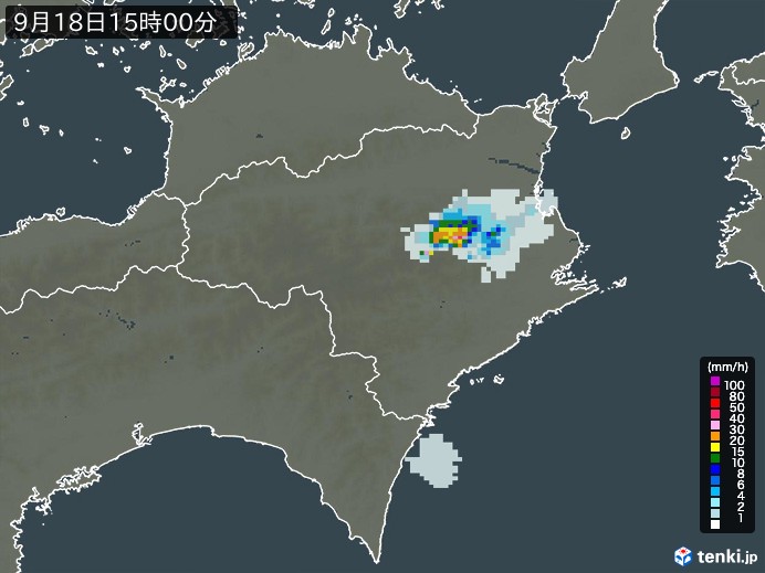 徳島県の雨雲レーダー(2024年09月18日)