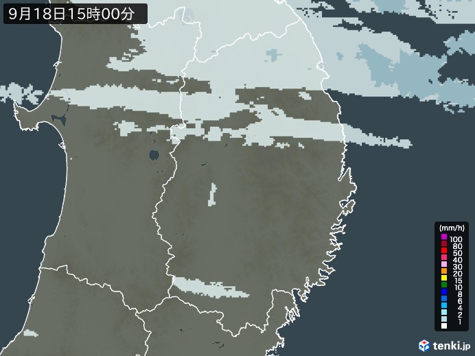 岩手県の雨雲レーダー(2024年09月18日)