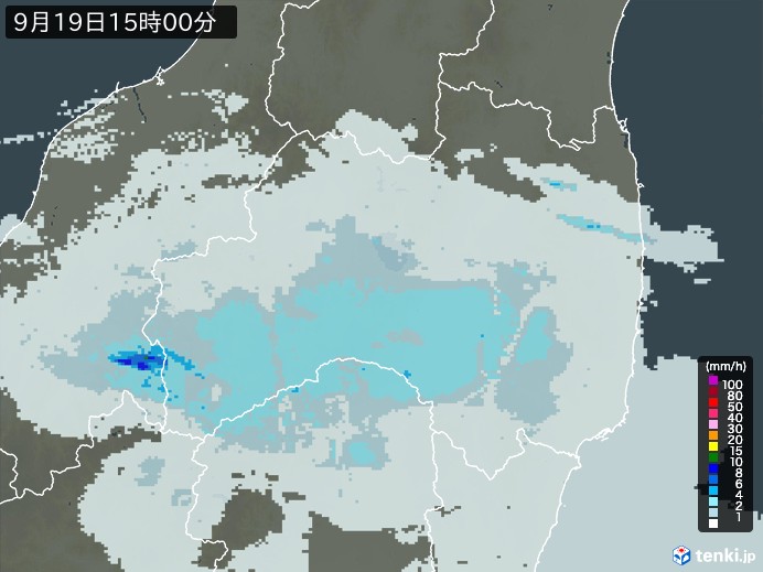 福島県の雨雲レーダー(2024年09月19日)