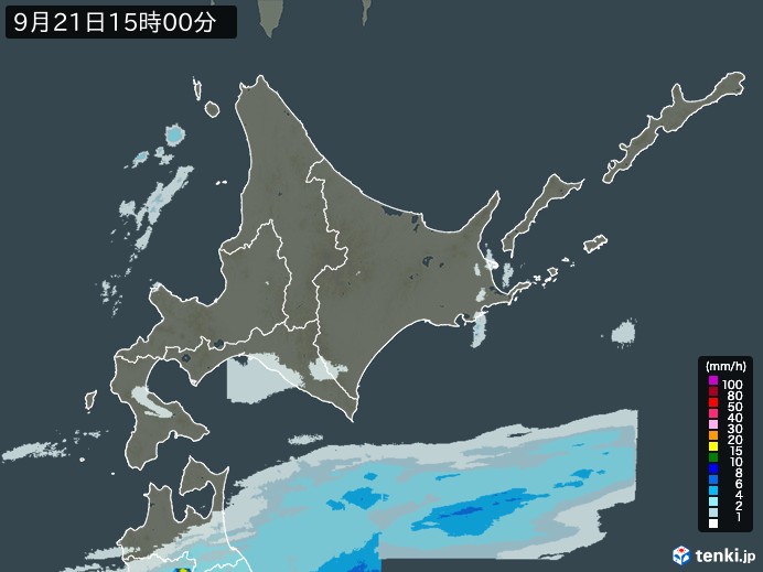 北海道地方の雨雲レーダー(2024年09月21日)