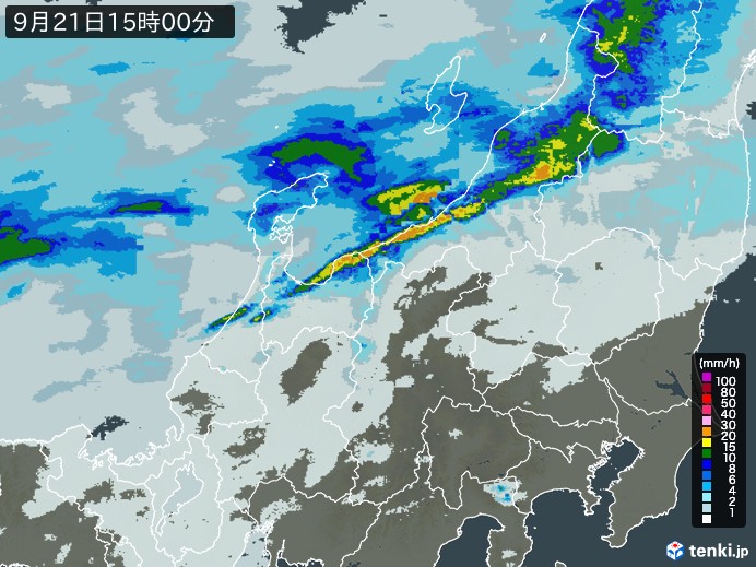 北陸地方の雨雲レーダー(2024年09月21日)