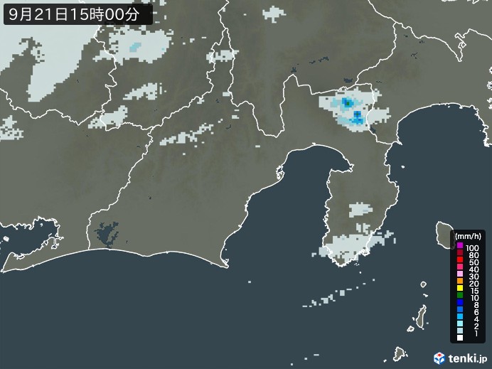 静岡県の雨雲レーダー(2024年09月21日)