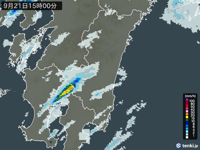 宮崎県の雨雲レーダー(2024年09月21日)