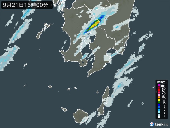 鹿児島県の雨雲レーダー(2024年09月21日)