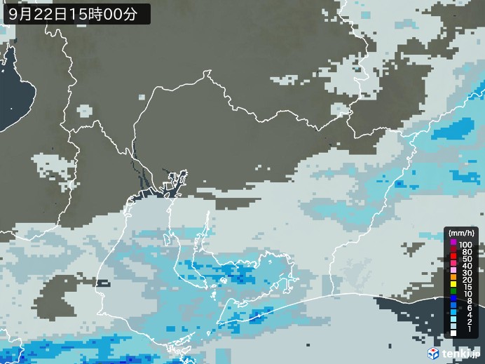 愛知県の雨雲レーダー(2024年09月22日)