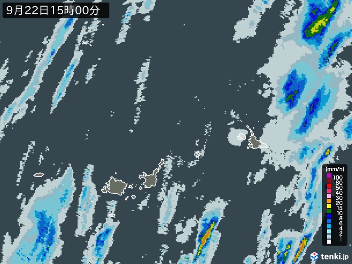 宮古・石垣・与那国(沖縄県)の雨雲レーダー(2024年09月22日)