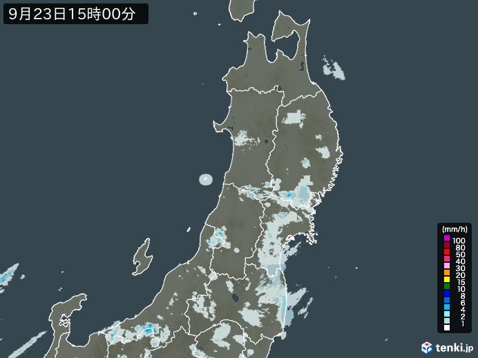 東北地方の雨雲レーダー(2024年09月23日)