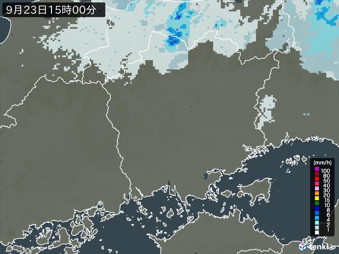 岡山県の雨雲レーダー(2024年09月23日)