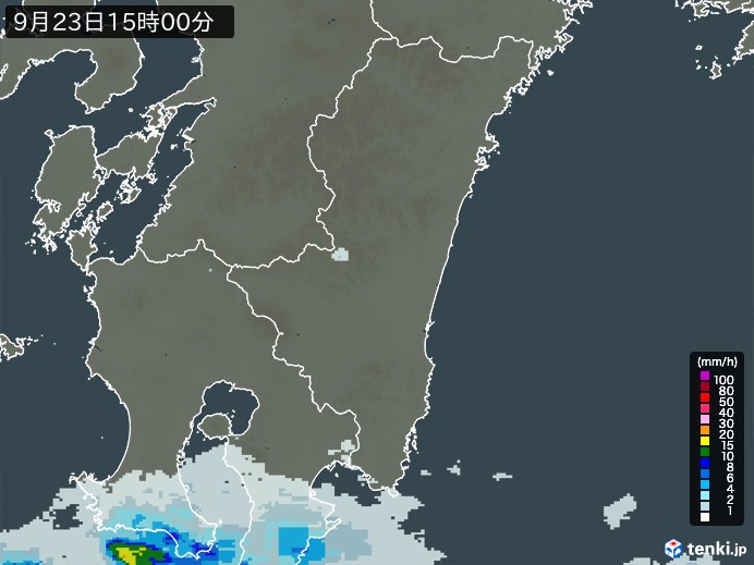 宮崎県の雨雲レーダー(2024年09月23日)