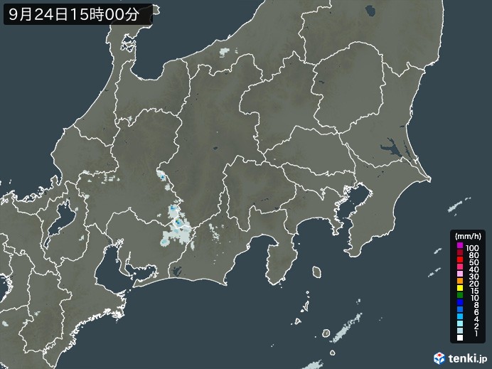 関東・甲信地方の雨雲レーダー(2024年09月24日)