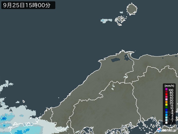 島根県の雨雲レーダー(2024年09月25日)