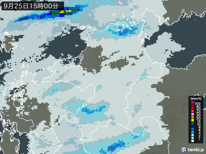 福岡県の雨雲レーダー(2024年09月25日)