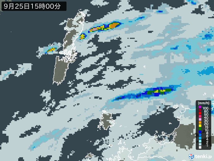 壱岐・対馬(長崎県)の雨雲レーダー(2024年09月25日)