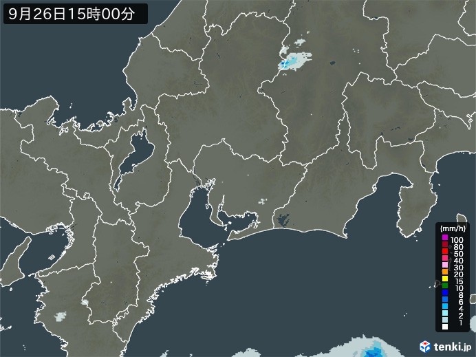 東海地方の雨雲レーダー(2024年09月26日)