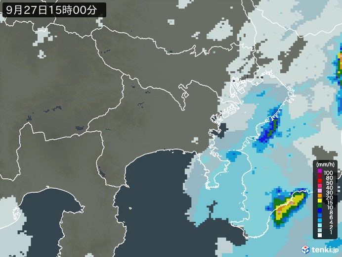 神奈川県の雨雲レーダー(2024年09月27日)