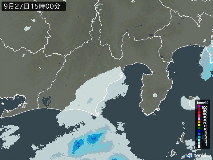 静岡県の雨雲レーダー(2024年09月27日)