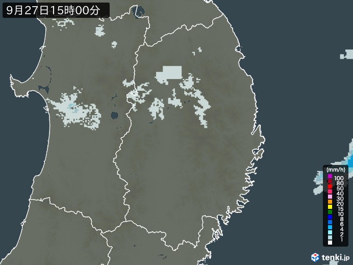 岩手県の雨雲レーダー(2024年09月27日)
