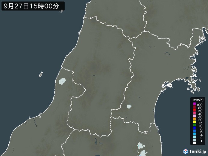山形県の雨雲レーダー(2024年09月27日)