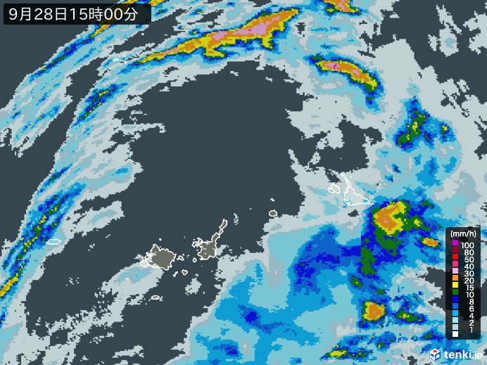 宮古・石垣・与那国(沖縄県)の雨雲レーダー(2024年09月28日)