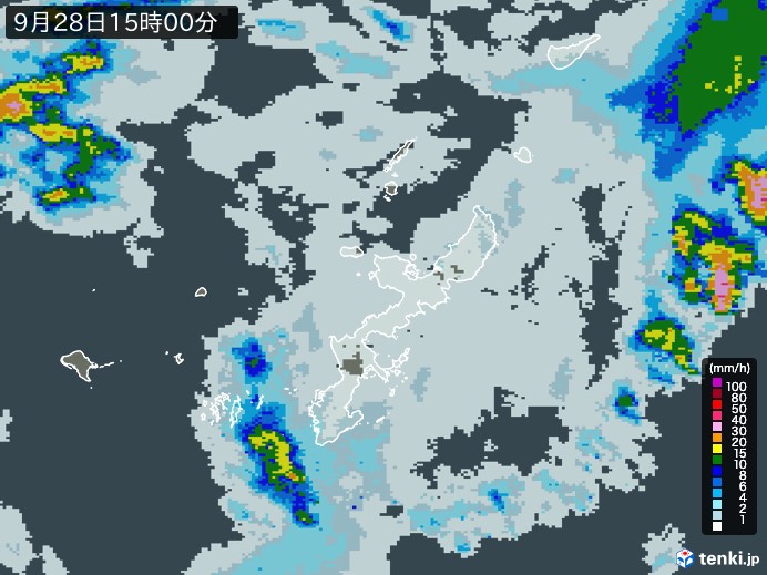 沖縄県の雨雲レーダー(2024年09月28日)