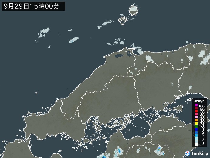 中国地方の雨雲レーダー(2024年09月29日)
