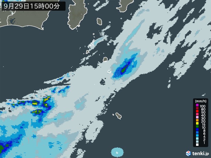 伊豆諸島(東京都)の雨雲レーダー(2024年09月29日)